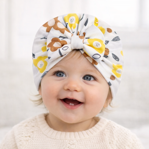 Βρεφικό Τουρμπάνι Λευκό Κίτρινο Turban white yellow flowers 85566